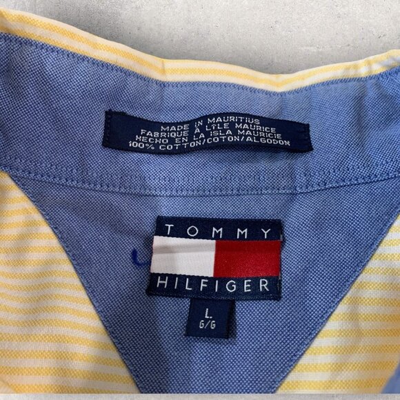 Tommy Hilfiger Dress Shirt Men’s Size Large White Yellow Striped Cotton - Picture 2 of 5